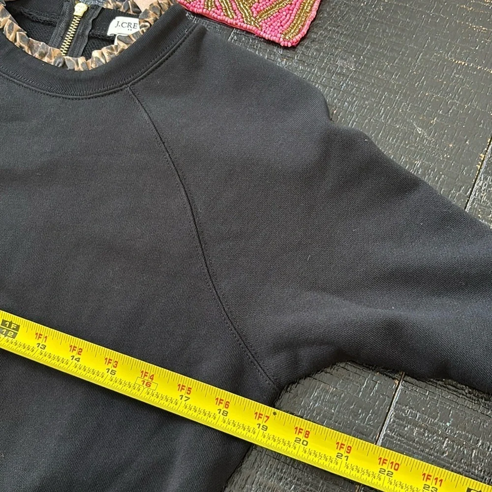 J. Crew Woven ruffleneck pullover sweatshirt in black w/cheetah leopard print S